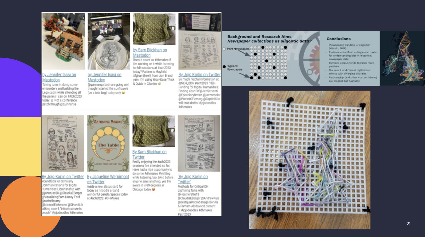 Screenshot of a webpage with posts from different social networks and an example of translating slides into craft