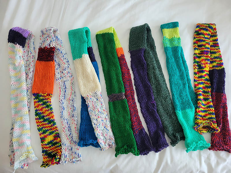 7 scarves made with leftover yarn